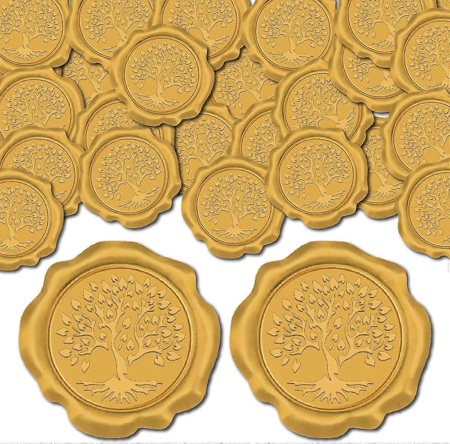 50pcs Tree of Life Wax Seal Stickers Gold Adhesive Envelope Sealing Stickers Decoration Stickers for Wedding Invitation Envelope Decor Birthday Party 