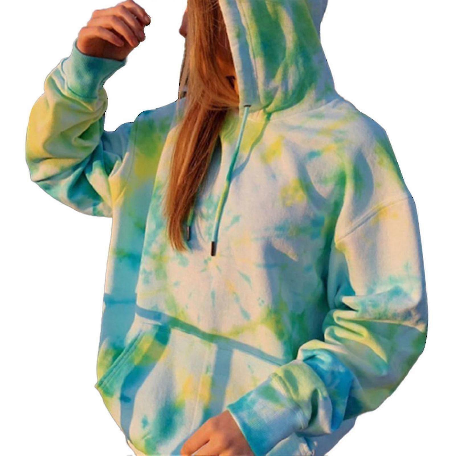 Tie Dye Sweatshirt Long Sleeve Drawstring Pullover Tops Loose Casual Sweatshirt Compatible With