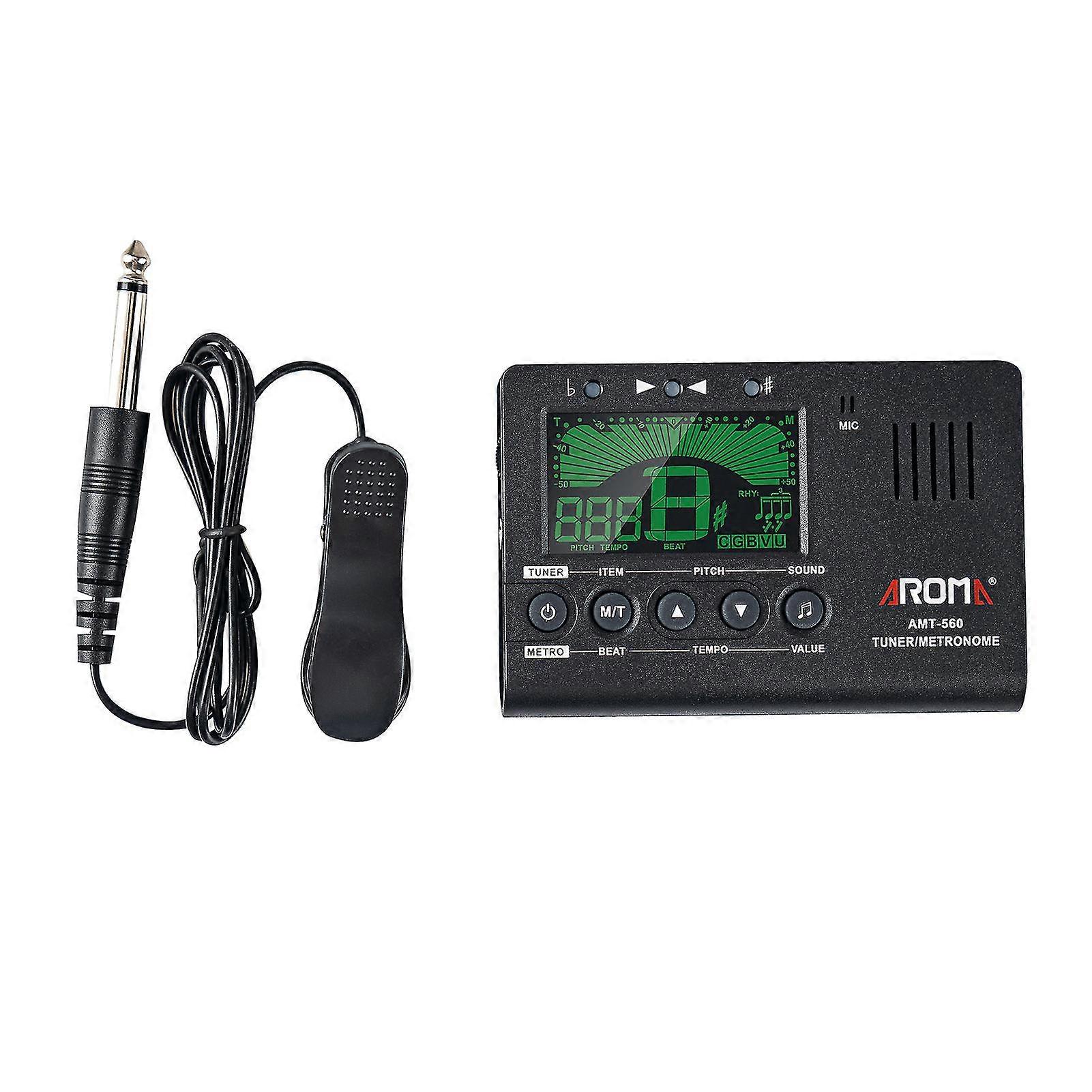 Amt-560 Electric Tuner & Metronome Built-in Mic With Pickup Cable 6.3mm For Guitar Chromatic Bass Violin Ukulele Universal Portable