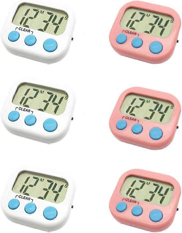6 Pack Digital Timer for Teacher Small Timers for Kids Magnetic Back Big LCD Display Loud Alarm Minute Second Count Up Countdown With ON/OFF Switch Fo