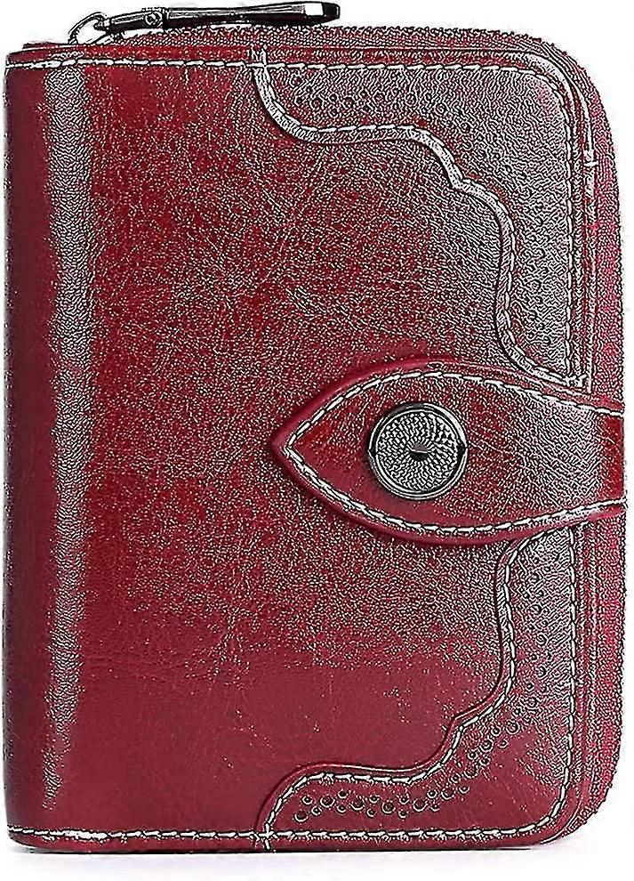 Leather Small Bi-fold Women's Wallet With Rfid Blocking (red)