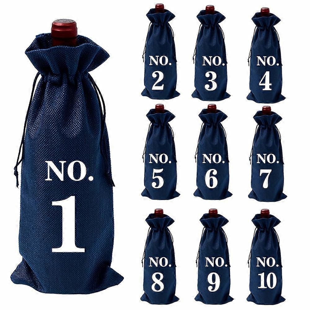 Set, 1-10 Digital Linen Wine Bottle Bag, European Style Wedding Retro Imitation Linen Red Wine Packaging Bag, Holiday Party Champagne Red Wine Decorat