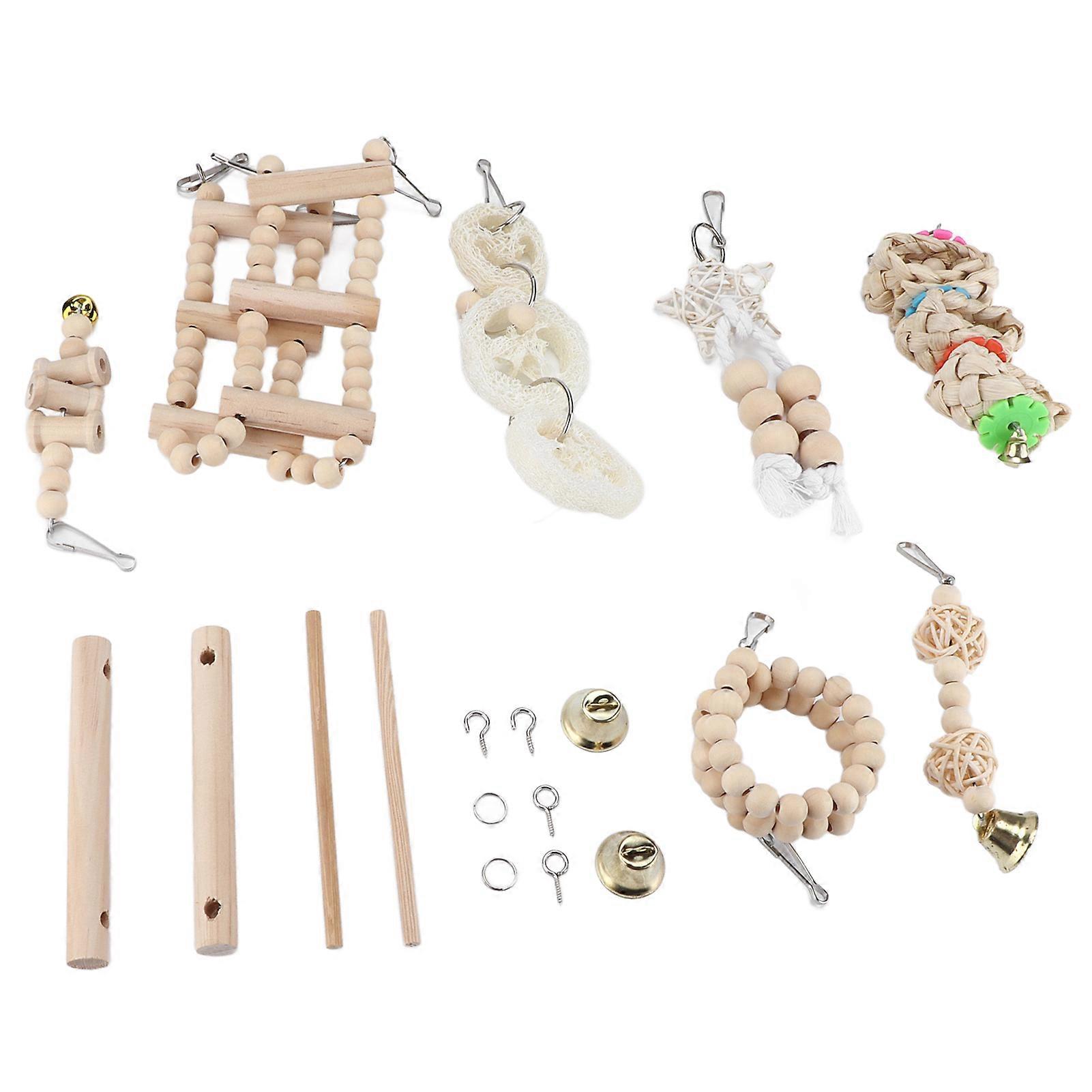Parrot Toys 8 Pcs Wooden Swing Chewing Nest Hanging Toys Spiral Ladders Vertical Roosting