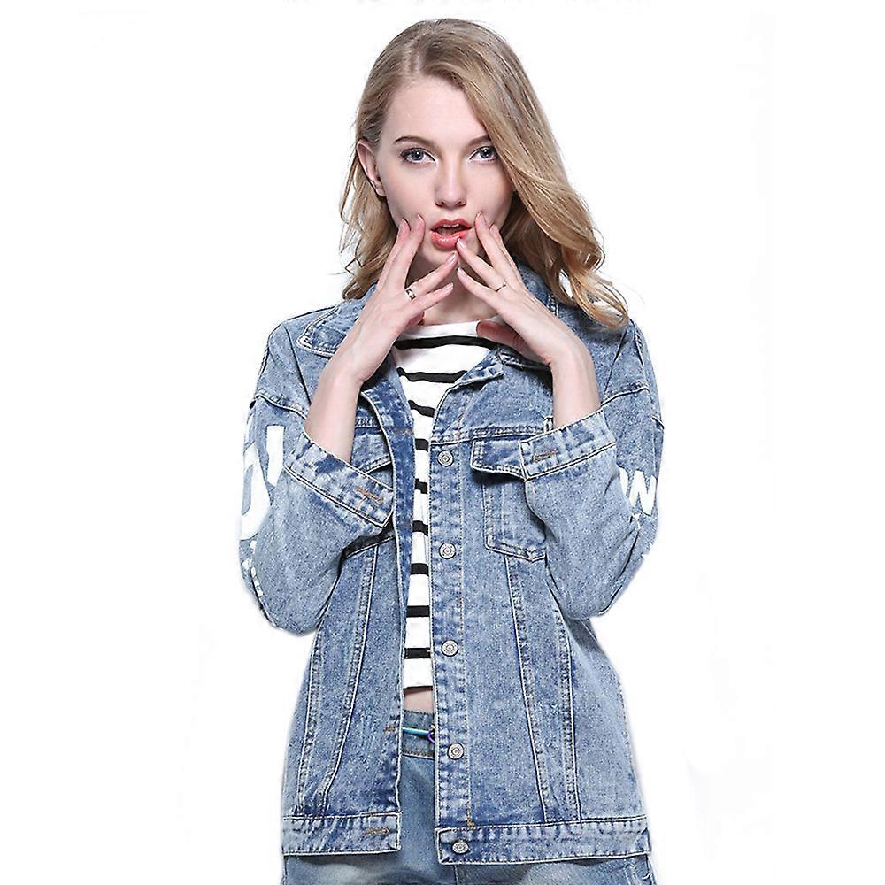 Frau Loose Batwing Sleeve Shark Pattern Jeans Mantel