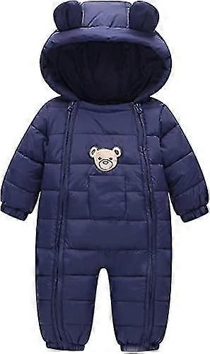 Baby Romper Snowsuit Newborn Hooded Winter Jumpsuit Infant Double Front Zipper Warm Onesie Outfits,80cm