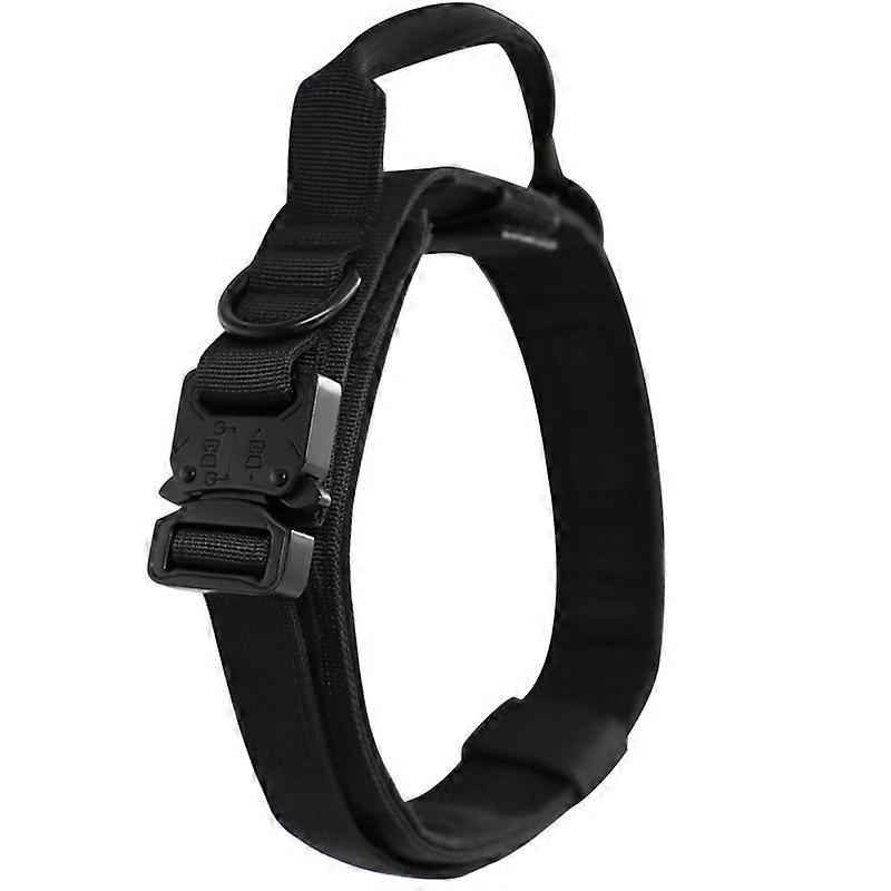 Dww - A black nylon dog collar, size M, with handle, suitable for small and large dogs, soft padding, very strong, waterproof, adjustable