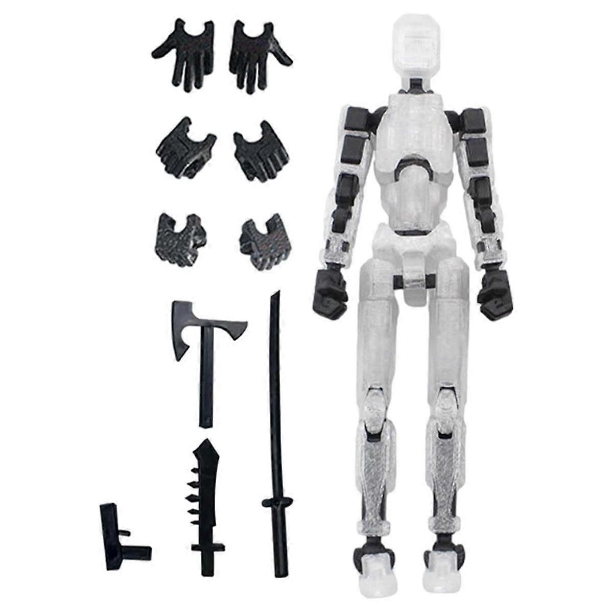 Robot Action Figure, 3D Printed with Full Articulation for Stop Motion Animation White