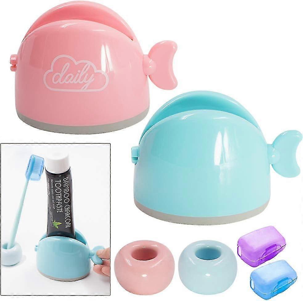 Daily Treasures Toothpaste Squeezer Dispenser Set, 2pack Rolling Tube Toothpaste Holder Stand