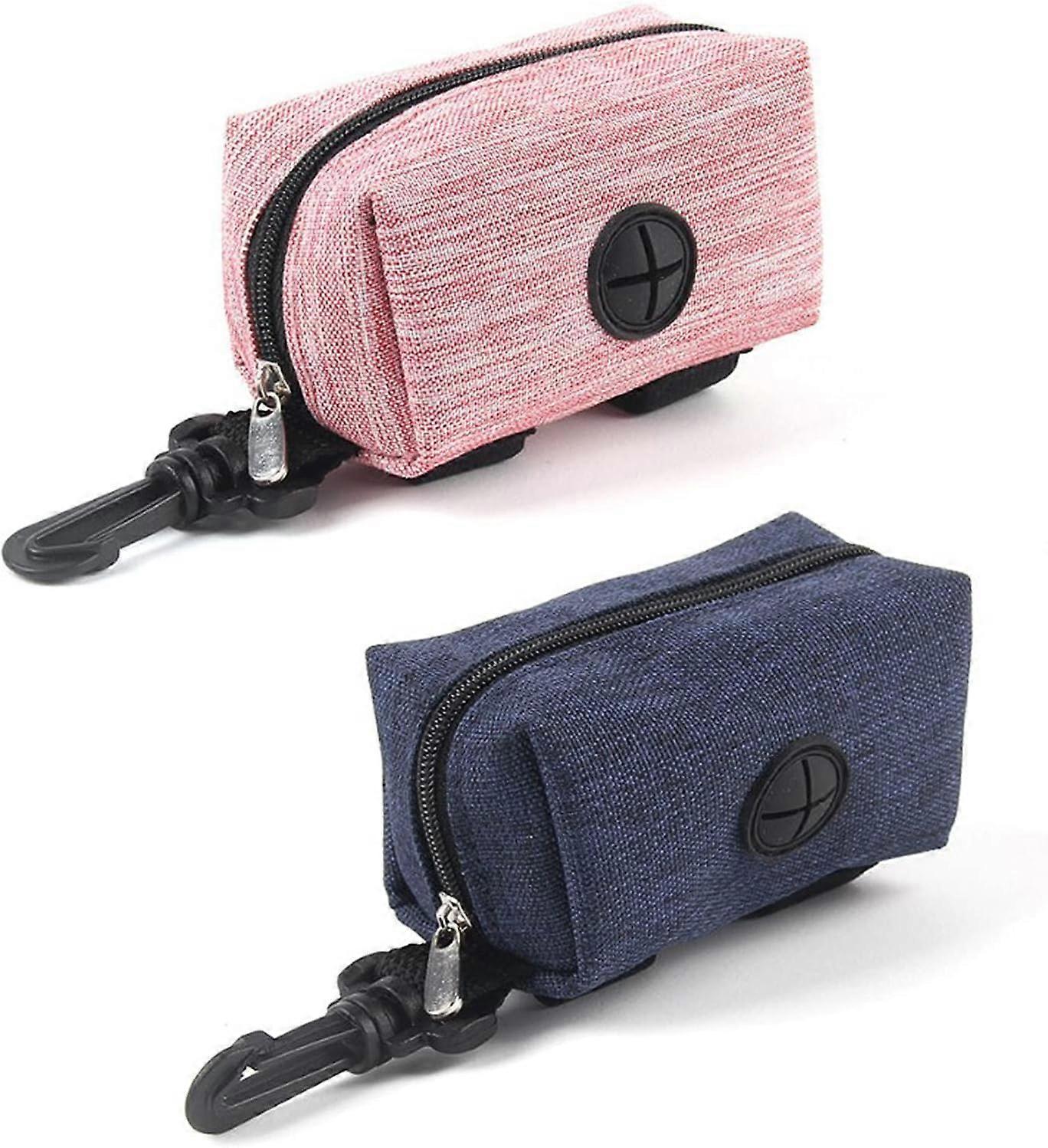 2 Pcs Dog Bag Dispenser, Dog Poop Bag, Dog Poop Bag Holder, Poop Bag Dispenser, Dog Pouch Bag with Leash Clip Buckle(Pink+Dark Blue)