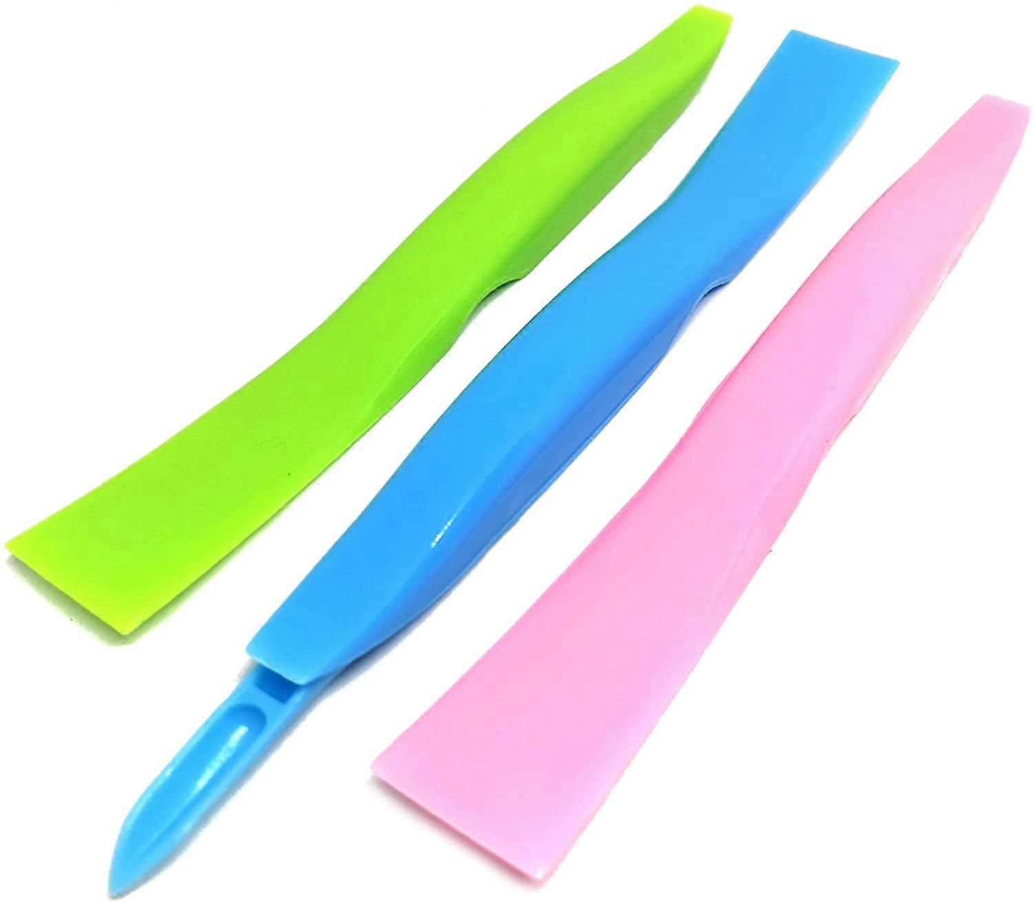 تنظيف سوبر مكشطة ملعقة أداة بلاستيكية 3 قطع مجموعة بقع تسمية مزيل اللثة خالية من الخدش / أزرق أخضر وردي
