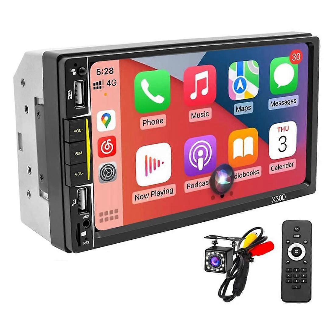 Double Din Car Stereo com CarPlay, 7 polegadas Touchscreen Rádio Bluetooth e Backup Camera Phone Mirro
