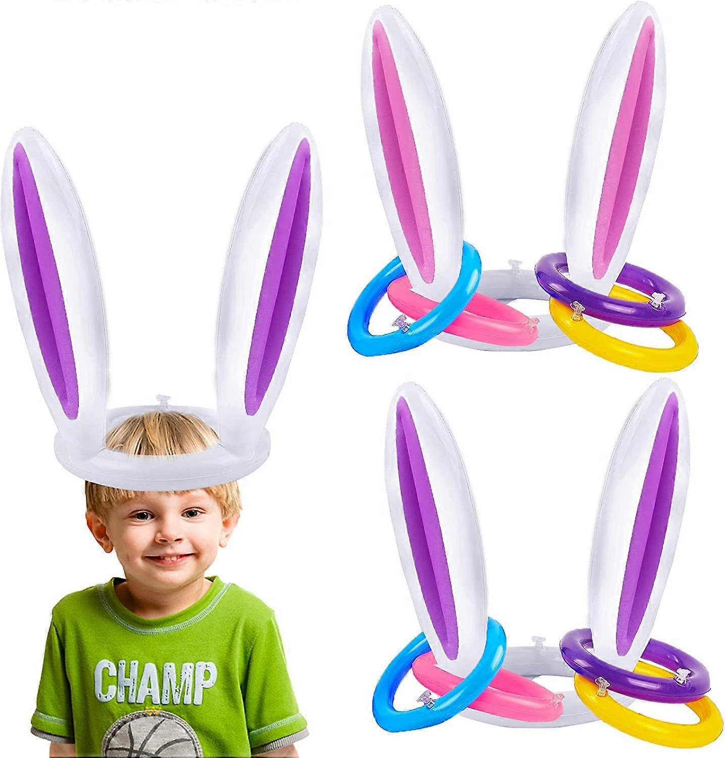 KATEA Easter Ring Toss Game for Kids, 2 Set Inflatable Bunny Ears Ring Toss Game Set with 8 Rings, Easter Bunny Ring Toss for Kids Birthday Party Game