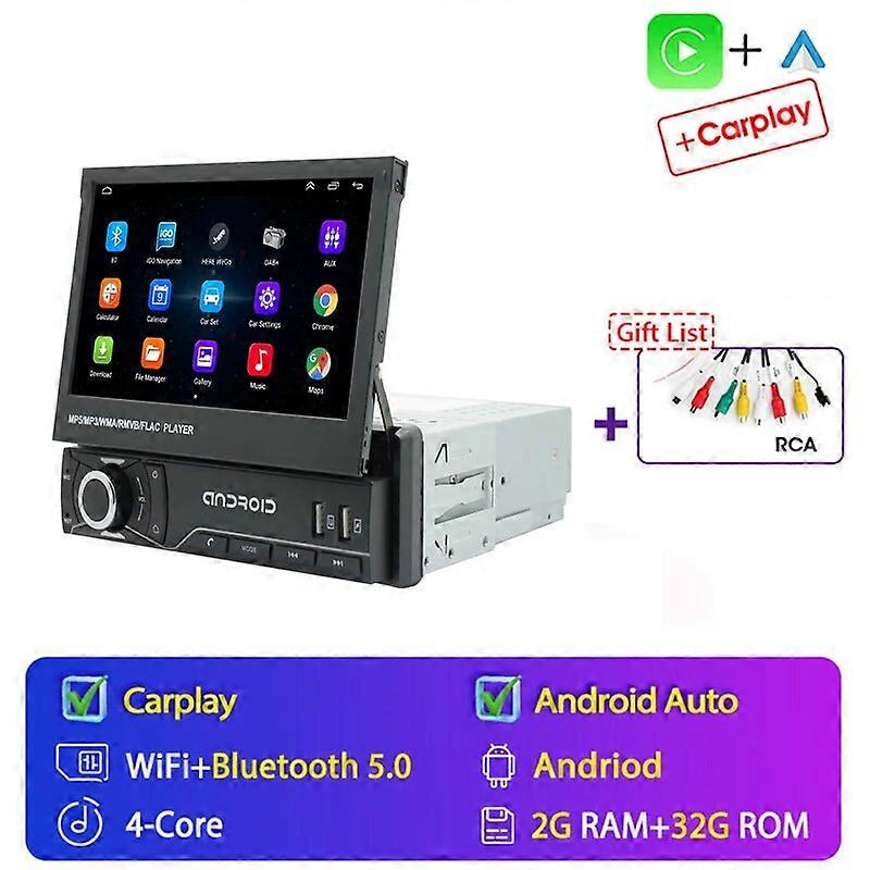 1DIN 7inch Stretch Android 12.0 Car Multimedia Player with Retractable Screen GPS Navigation Headunit Car Radio Audio Stereo