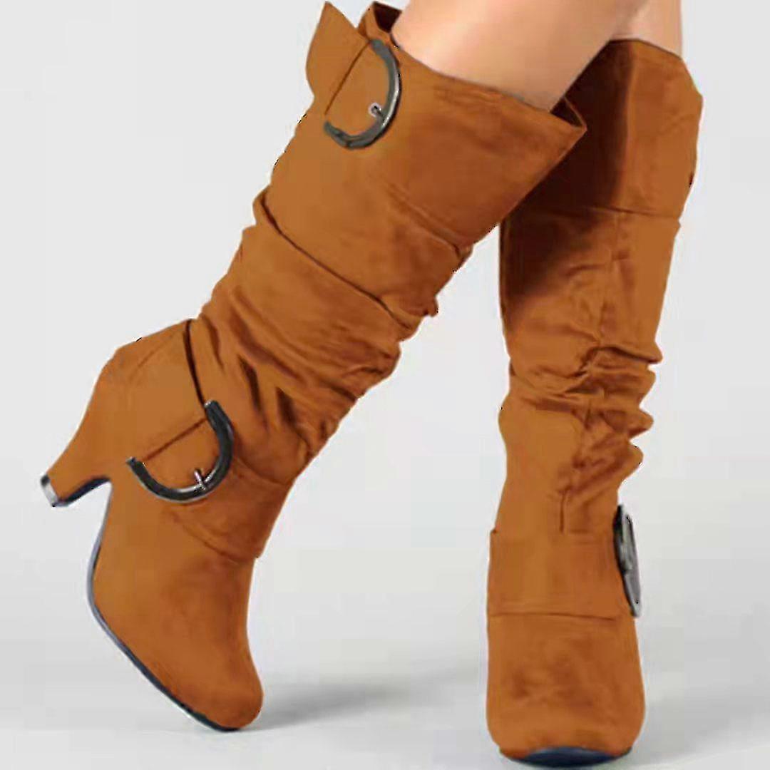 Dámské boty Semišové boty Slouchy Heel boty Mid Calf Boots Zimní spona Kitten Pata Round Toe Vintage Elegantní vycházkové boty Suede Zip
