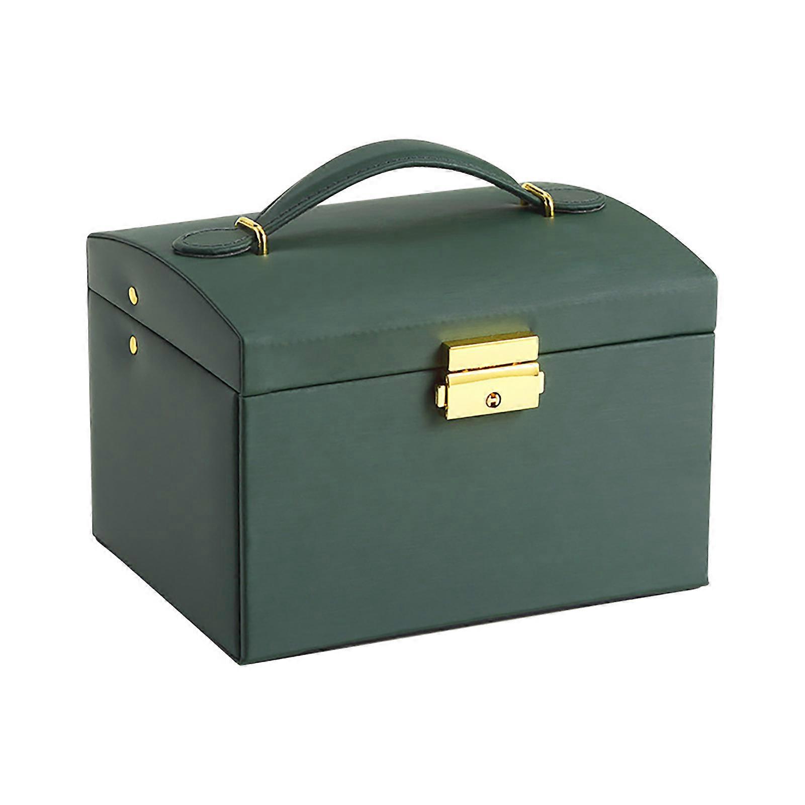 Faux Leather Jewelry Storage Box with Mirror Portable Handle 3 Layers Earring Ring Necklace Bracelet Organizer Holder Container Case Jikaixiang