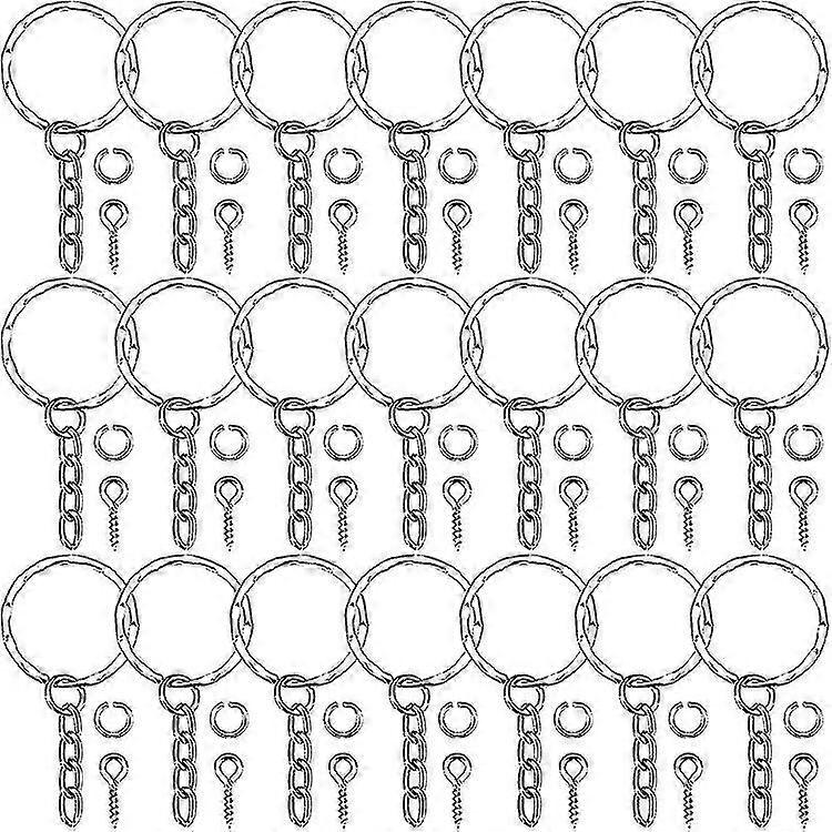 Key Chain Rings Key Rings Set With Link Chain Open Jump Ring And Eye Screws For Crafts Diy(1set, Silver)