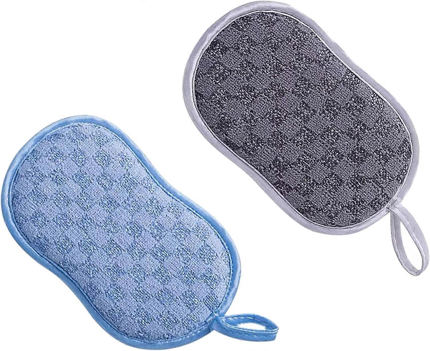 2 Pack Washable Dish Sponge, Reusable Microfiber Scouring Sponge, Dish Scrubber Pads, for Pans