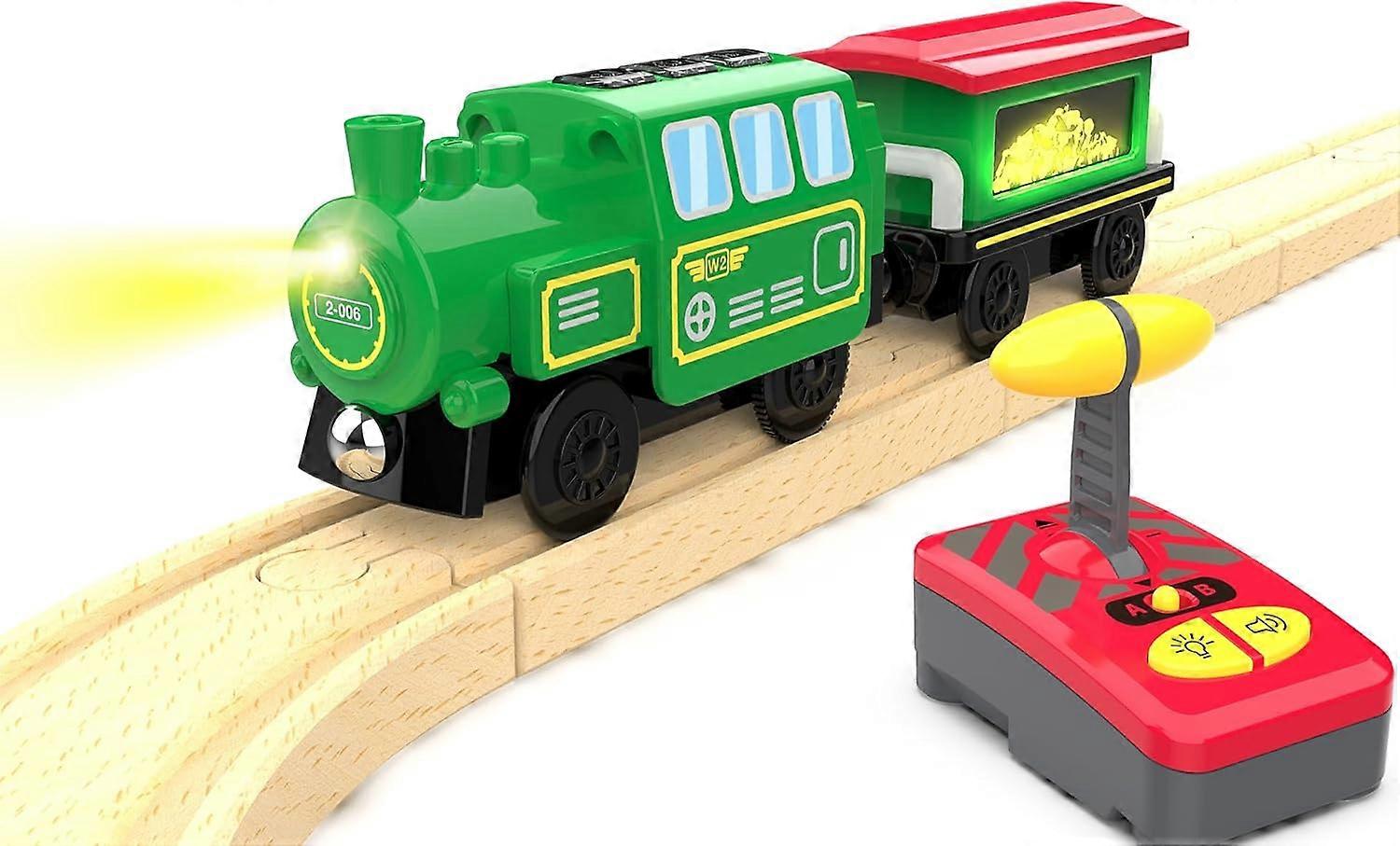 Motorized Train for Wooden Track, Remote Control Train with Magnetic Connection, for Toddlers, Compatible with Thomas, Brio , Green