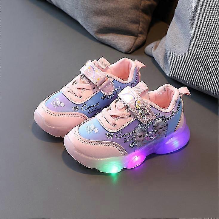 Frozen Elsa Mesh Sneakers Kids Shos Summer Autumn Led Children Luminous Girls Light Baby Sneaker Sports Shoes Size 22-31
