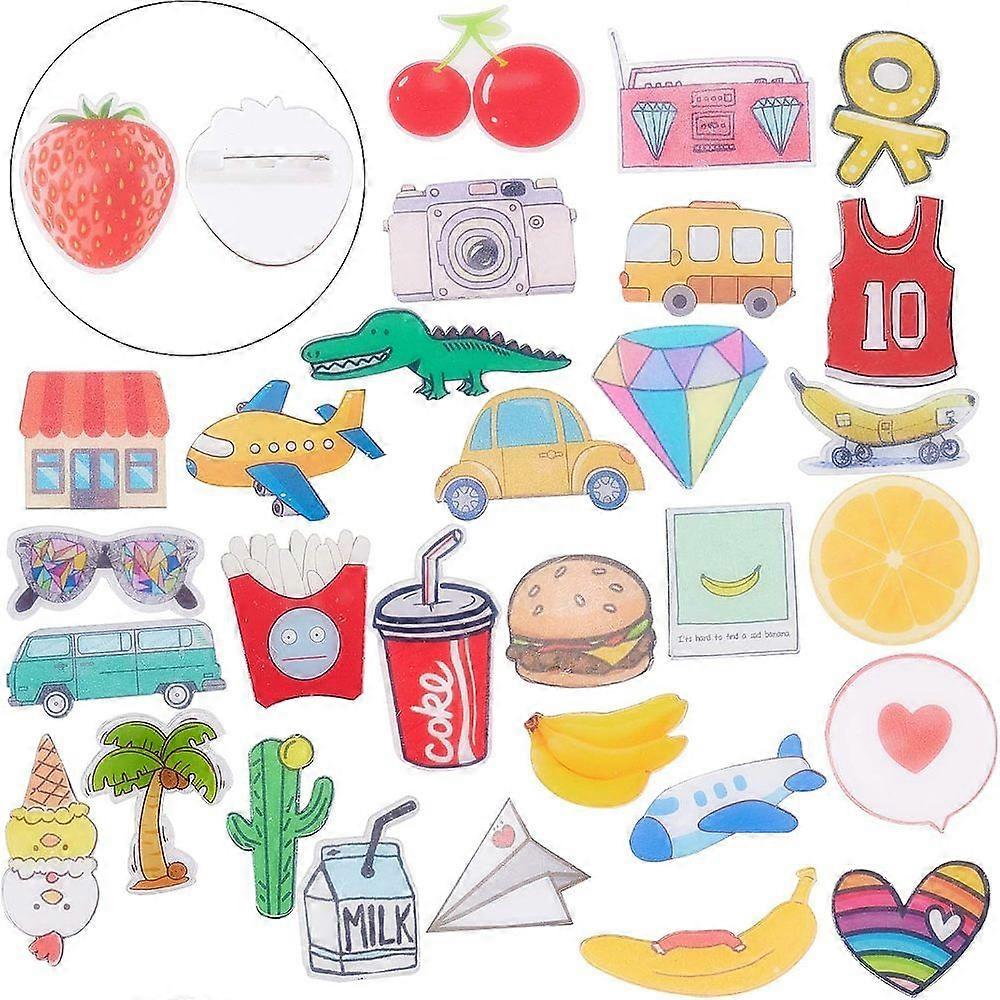 Acrylic Safety Brooches with Iron Pin Mixed Shapes Mixed Color 30pcs/box