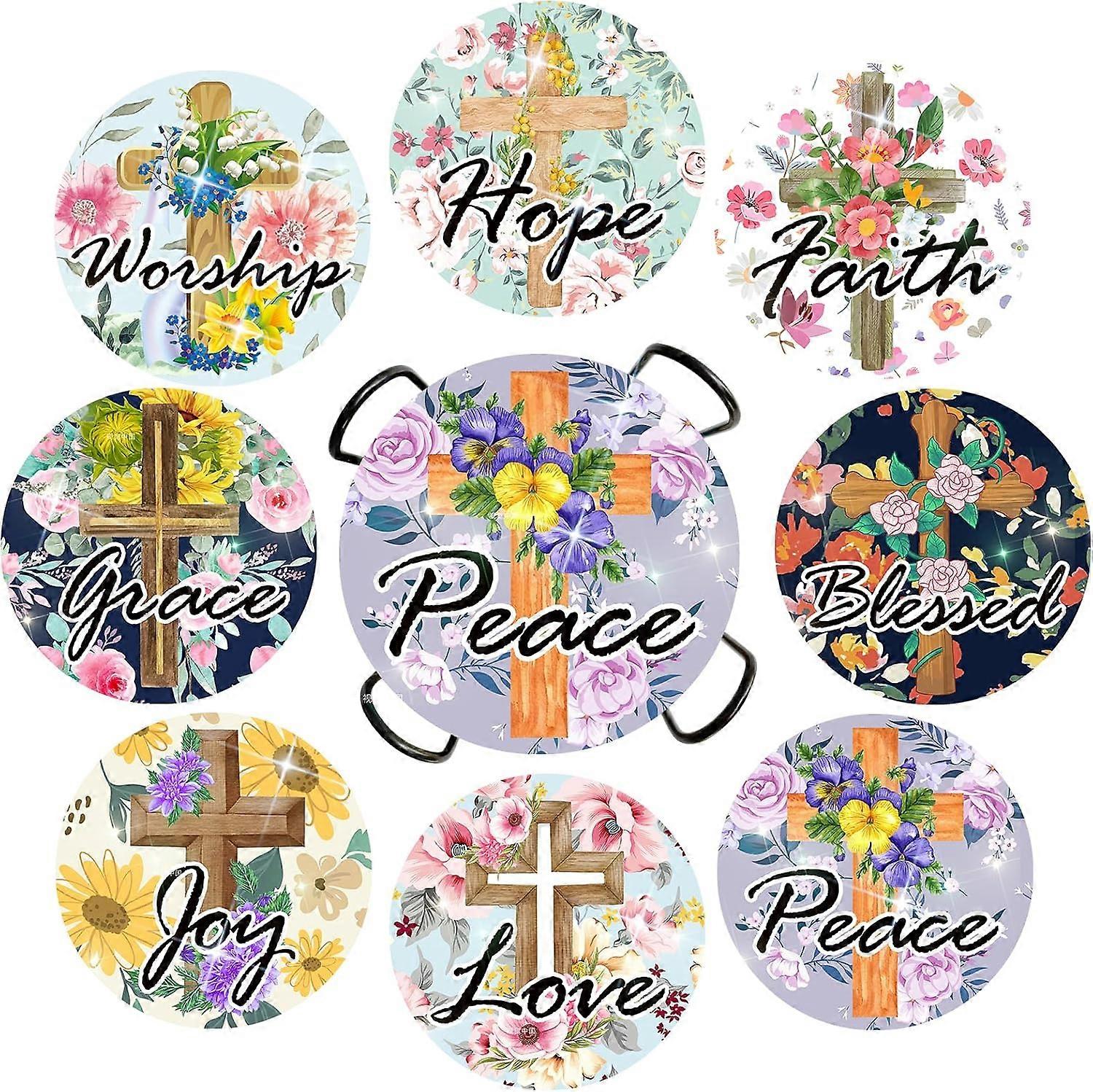 Coasters Set of 8 with Holder for Religious Crafts, DIY Home Decor, Colorful Designs, Durable Material