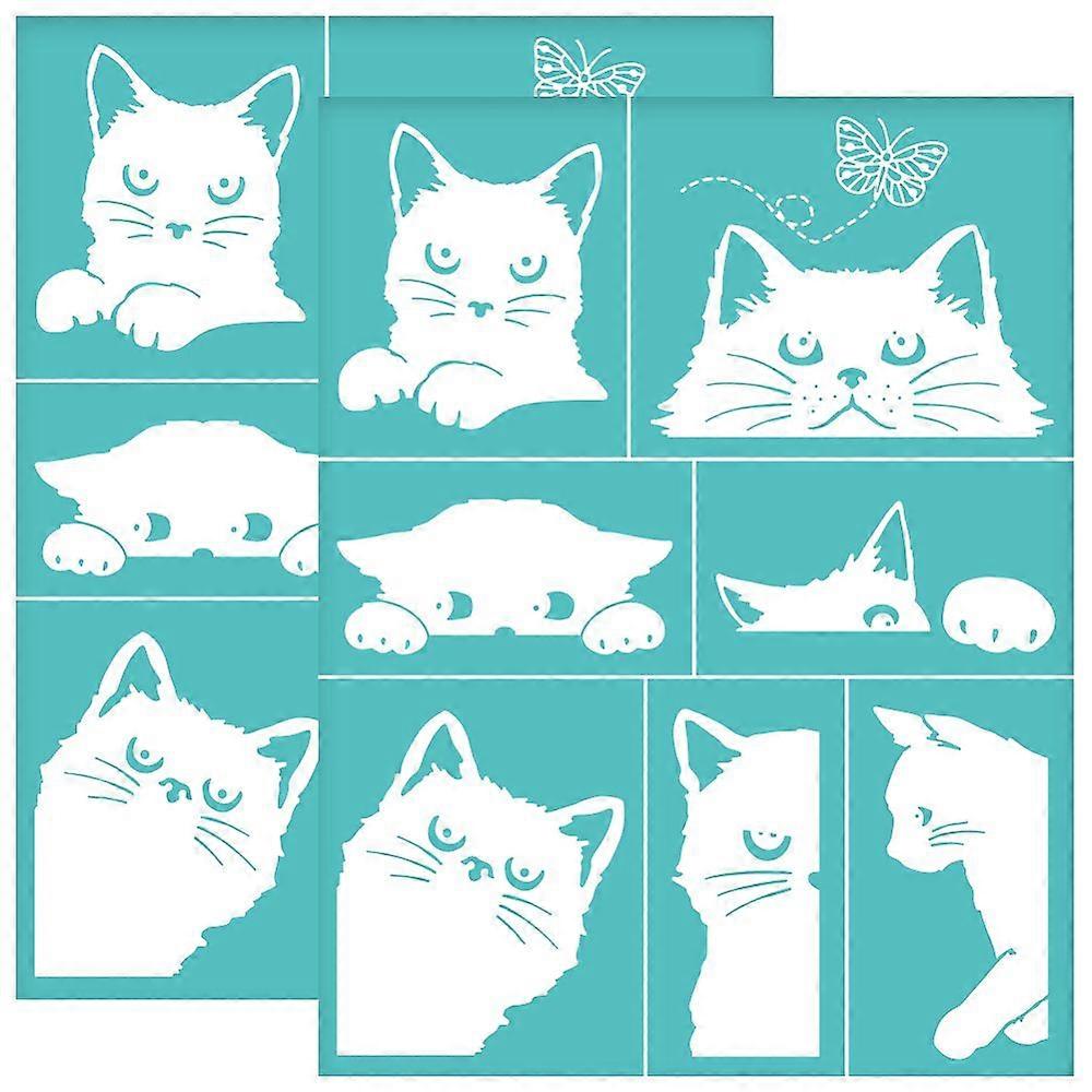 2Pcs 8.6x11 Inch Peeping Cat Pattern Self-Adhesive Silk Screen Printing Stencil Butterfly Silk Screen Stencil Animal Theme Reusable Mesh Stencils Tran