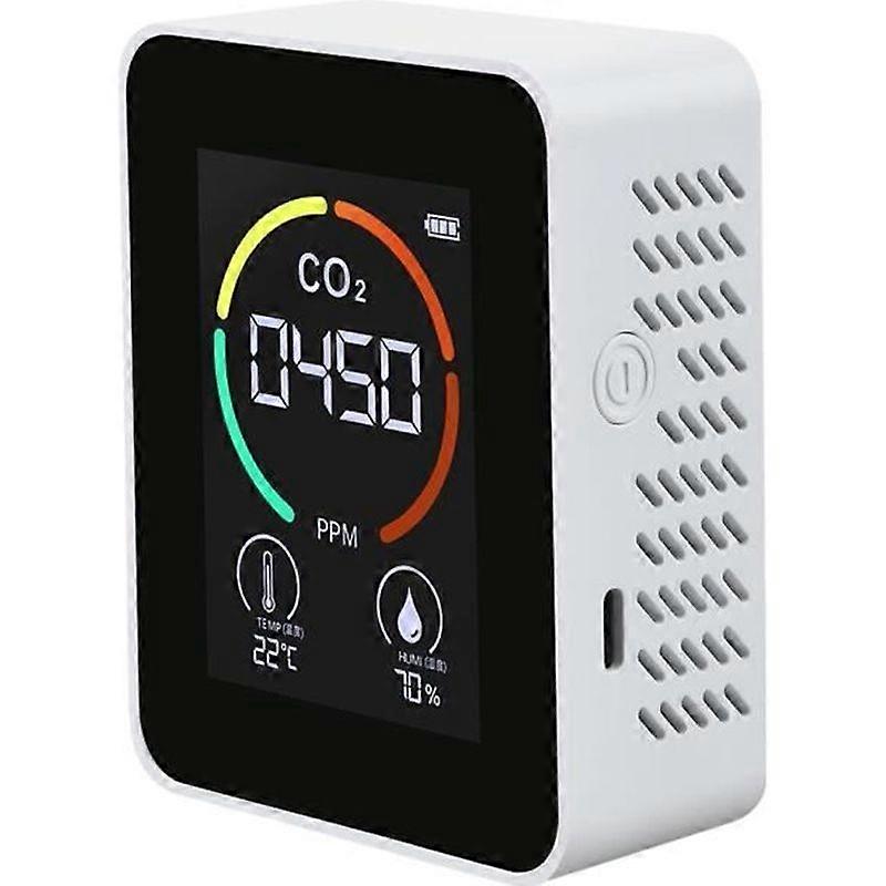 Home Air Quality Detector Multifunctional CO2-Temperature-Humidity Monitor PPM TVOC Sensor White