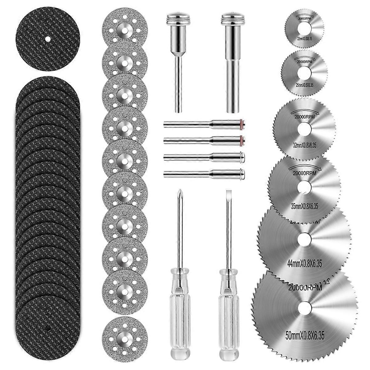 Cutting Wheel Set Compatible with Plastic 44pcs for Rotary Tool, HSS Circular Saw Blades Resin Cutting Discs Silver