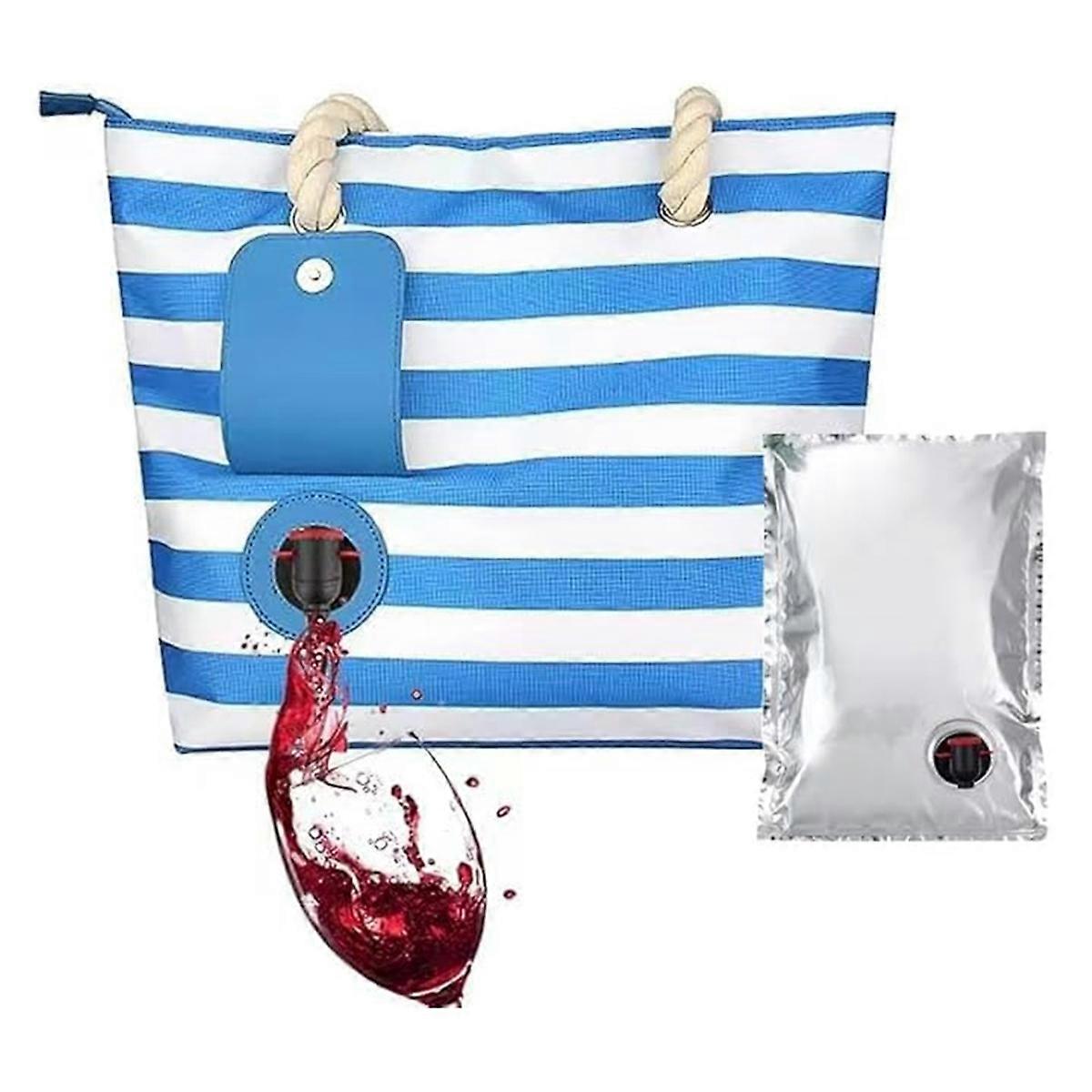 Wine Tote Bag, Beach Wine Cooler Bags Purse for Travel Gift, Leakproof Insulated Wine Carrier with Hidden Spout
