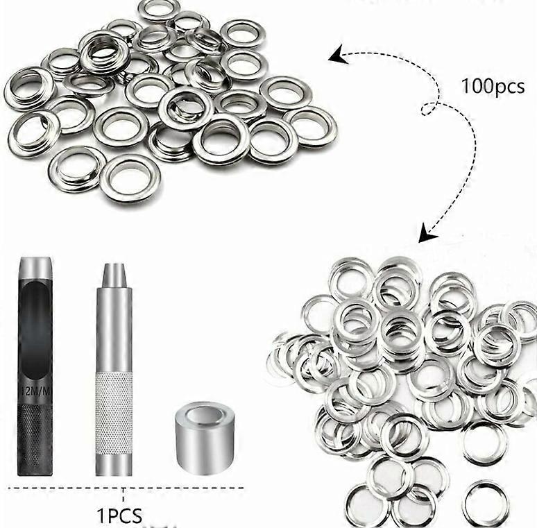 Tarpaulin Eyelet Kit, Inner Diameter 12mm, 100pcs, Eyelet Sets for Tarpaulin Canvas, Shoes, Clothes, Hat