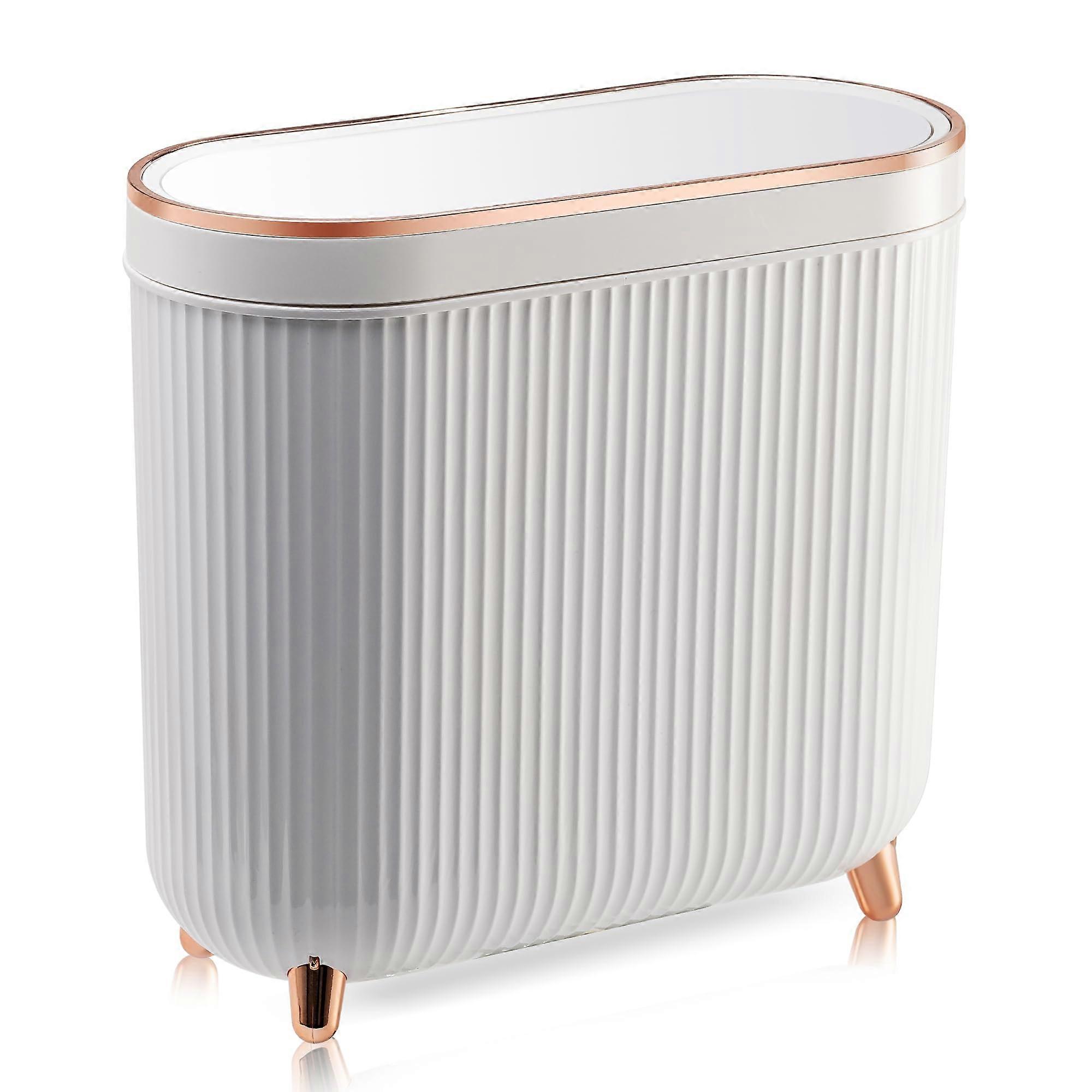 Narrow 3.2 gallon bathroom trash can with lid small rectangular plastic bin 12 liter