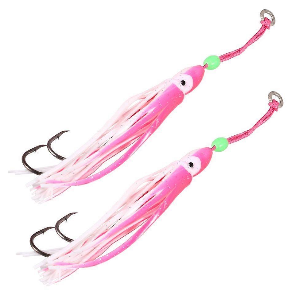 2 Pcs Artificial Fishing Lure with Luminous Squid Tail and Soft Silicone Double Hooks for Saltwater Size 10cm/12cm