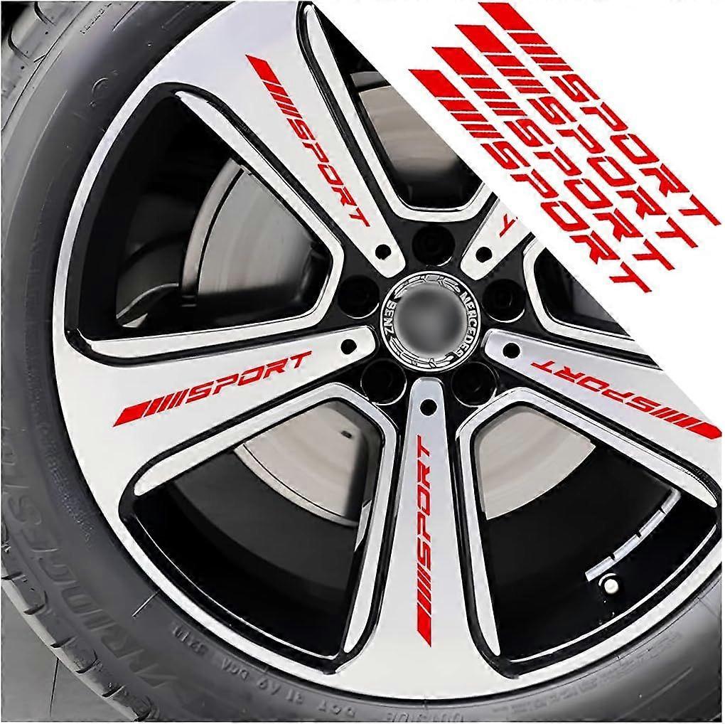 Wheels Rims Sport Reflective Stickers, 12 Pcs Sport Emblem Racing Stripes Decals for Car Bumper Door, Waterproof Race Decoration Stickers(Red)