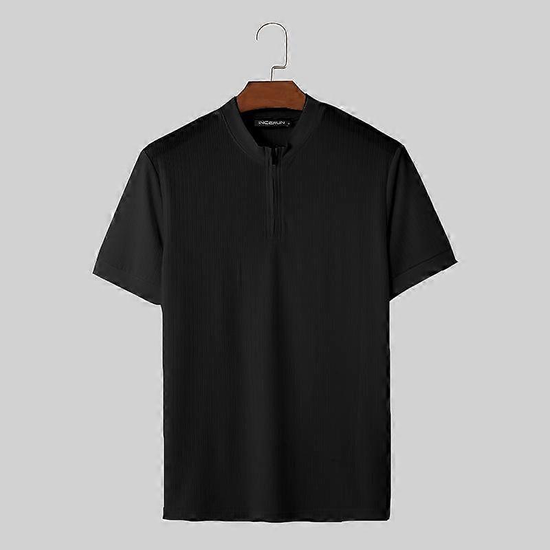 INCERUN Men Summer Zipper Up Slim Fit Solid Color T Shirts