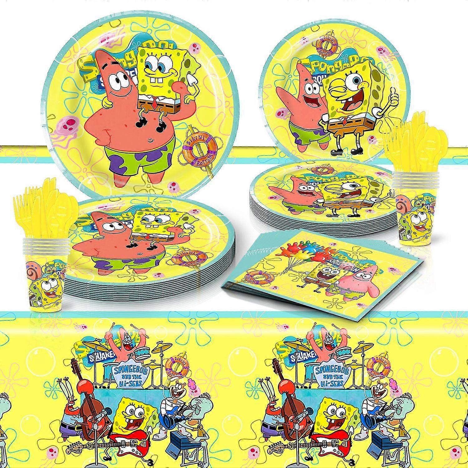 "سبونجبوب الكرتون موضوع الأطفال حفلة عيد ميلاد الديكور ورقة لوحة ورقية كوب ورقي مناديل مفرش المائدة مجموعة أدوات المائدة -JXLGV"