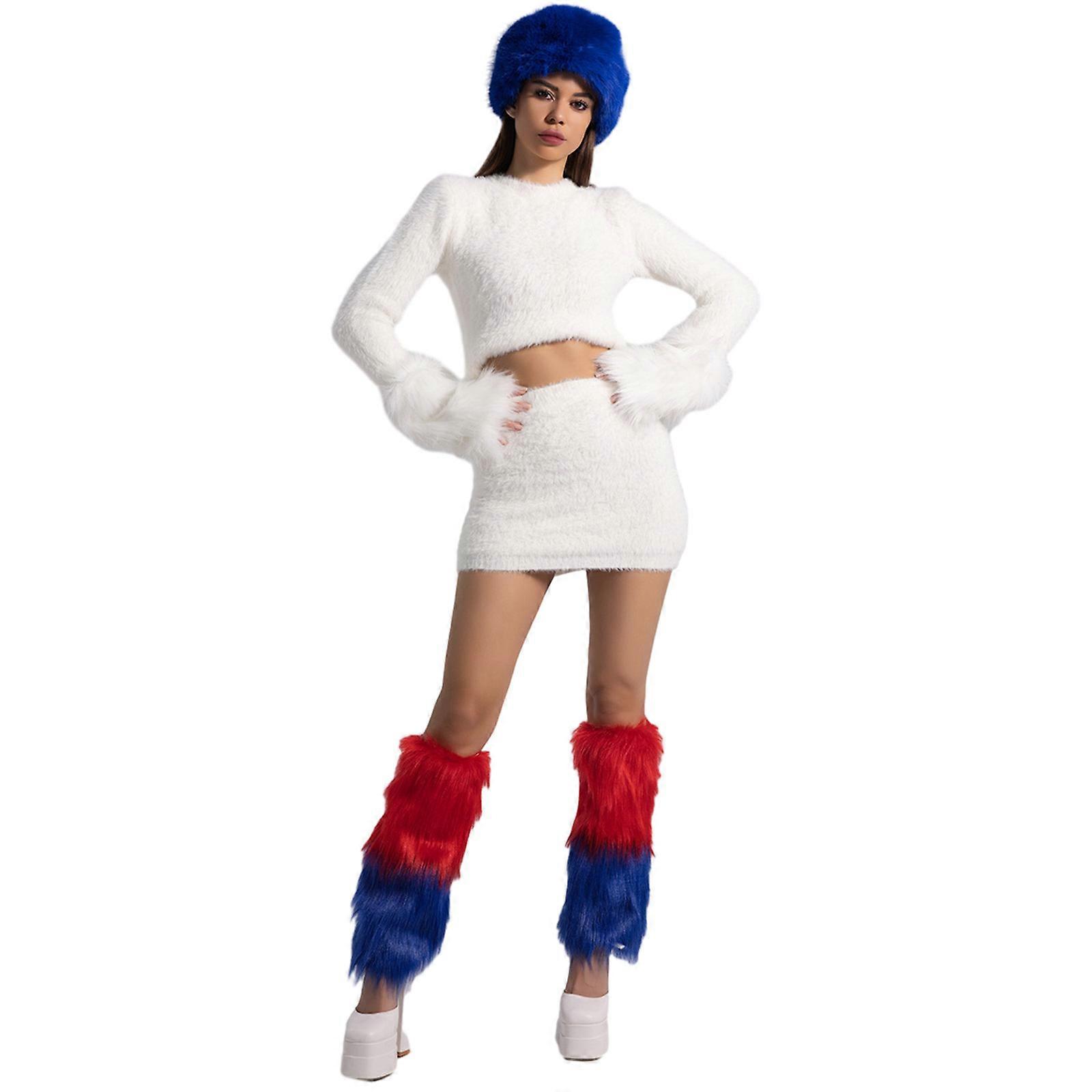 Carnival Plush Russian Hat with Warm Leg Warmer+Plush Wrist Cuffs Set Multiple Color Adult Carnival Costume for Women