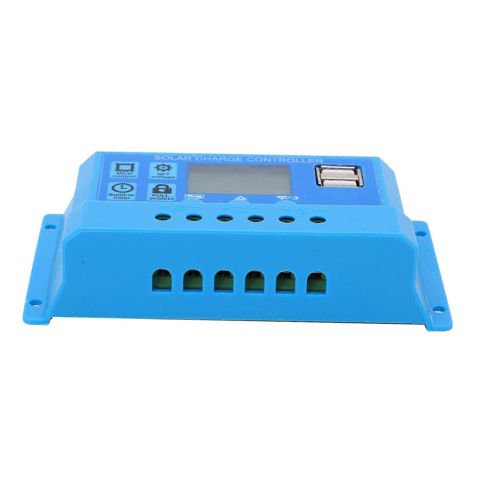 Solar Charge Controller PWM LCD Display Parameter Adjustable 2 USB Solar Charge Regulator Blue 12V 24V