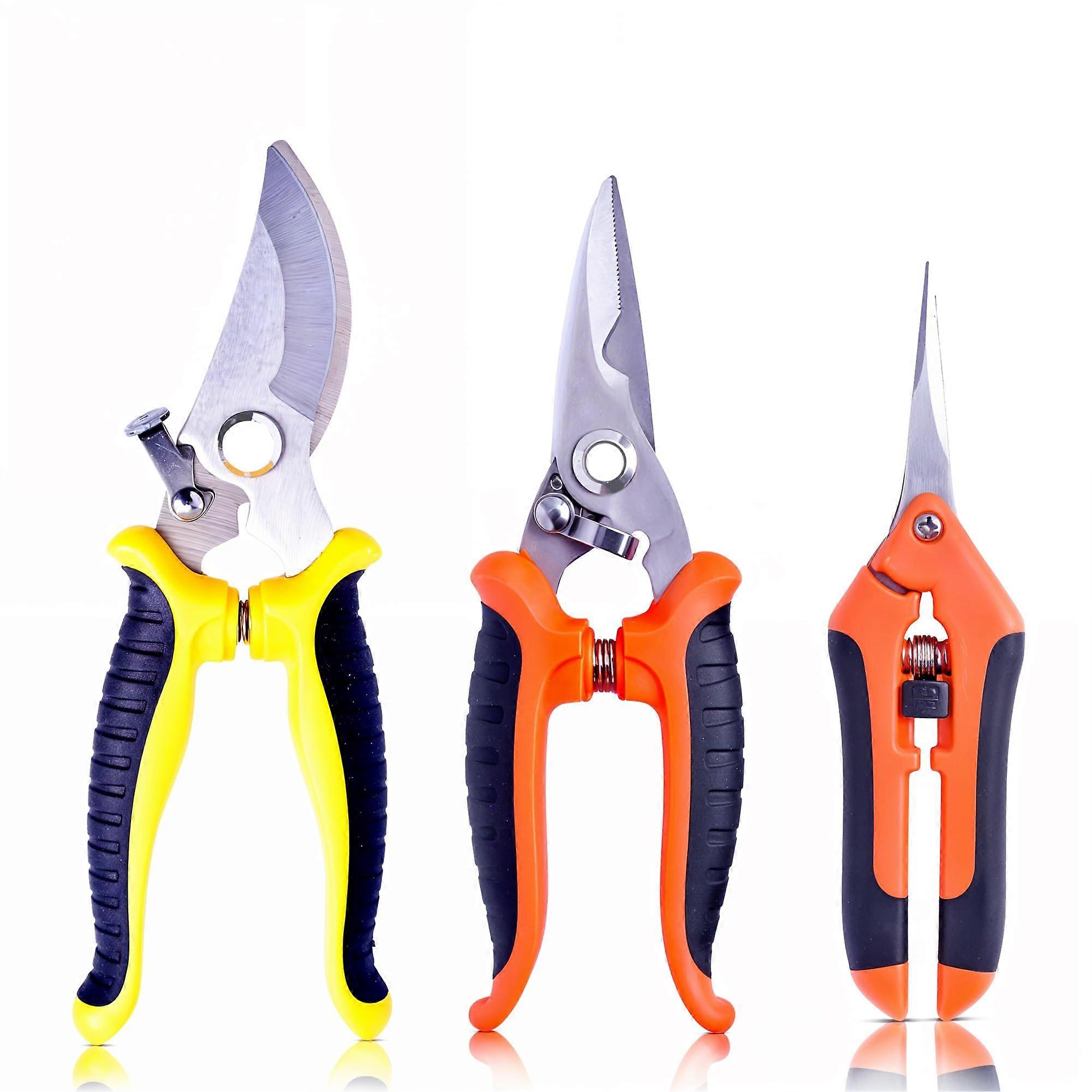 3 Pack Pruning Shears Set with Bypass Serrated and Straight Blade for Plant Trimming