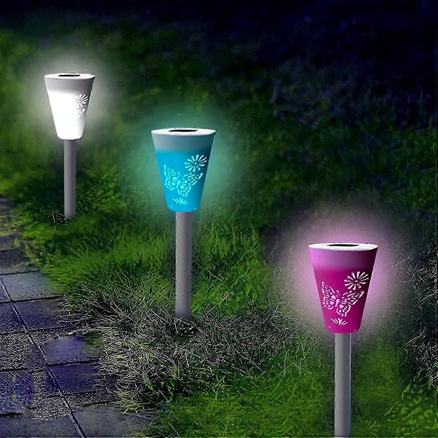 Solar Pathway Lights Set of 3 with 7 Color Changing LED for Garden Landscape