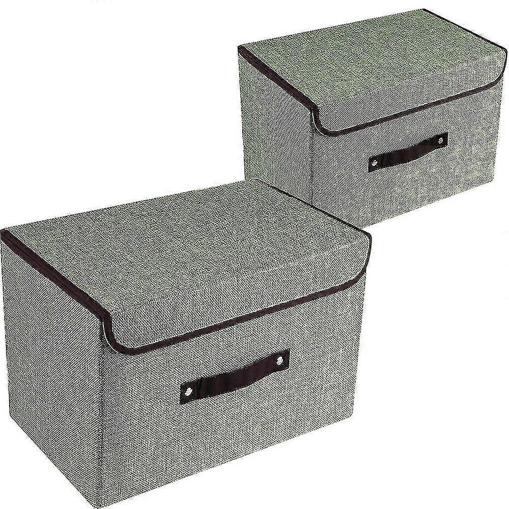 Stylish 2-Piece Collapsible Linen Storage Boxes with Lids & Handles - Durable & Versatile Organization Solution