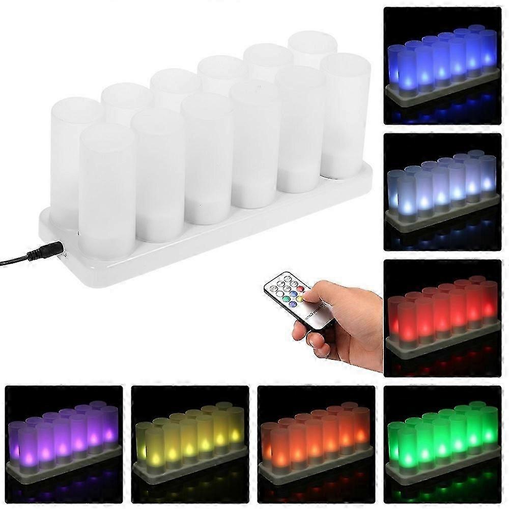 12 pçs / set mudança de cor LED cintilante sem chama Tealight Candle Lights com base de carregamento