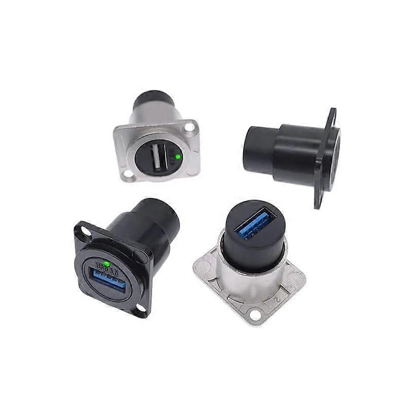 USB 3.0 Connector with LED Light Female to Female Panel Mounting Socket in Black and Silver, Compatible with USB 2.0