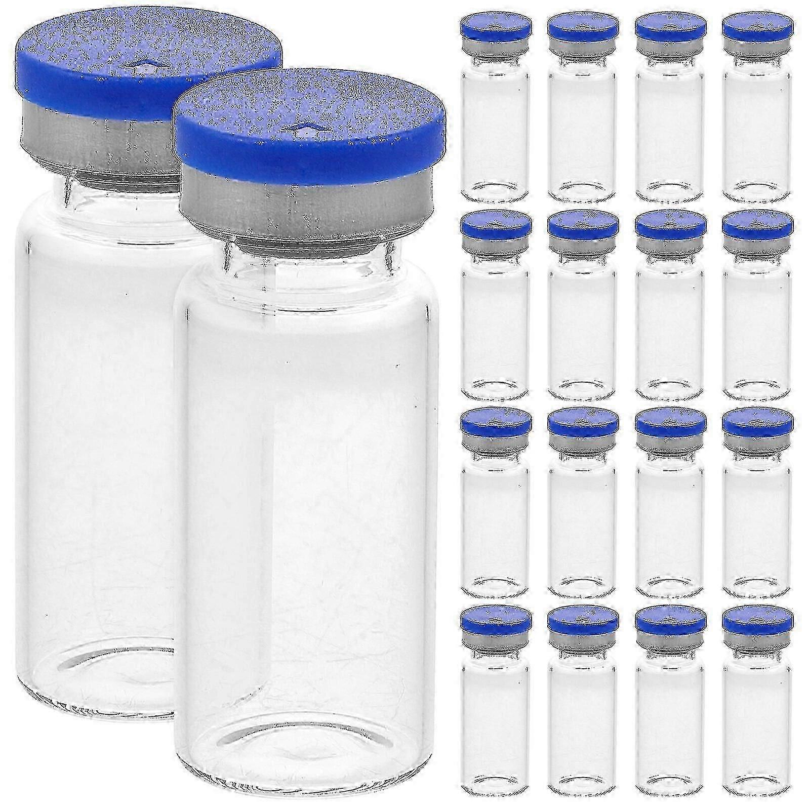 20pcs Practical 10ml Transparent Vials Clear Flat Bottom Bottles With Caps--F