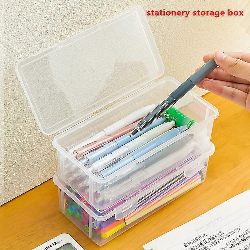 1PC Large Capacity Plastic Pencil Box Stackable Translucent Clear Pencil Box Office Supplies Storage Organizer Box