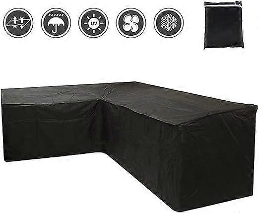 Grandi coperture per mobili da giardino a forma di L impermeabili antivento resistenti resistenti al patio esterno in rattan copridivano angolare con custodia 215X215X85cm nero