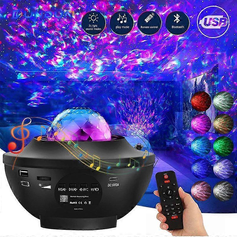 Colorful Starry Sky Atmosphere Light Galaxy Projection Night Light Bluetooth USB Music Player Water Wave Pattern Starry Sky Nigh
