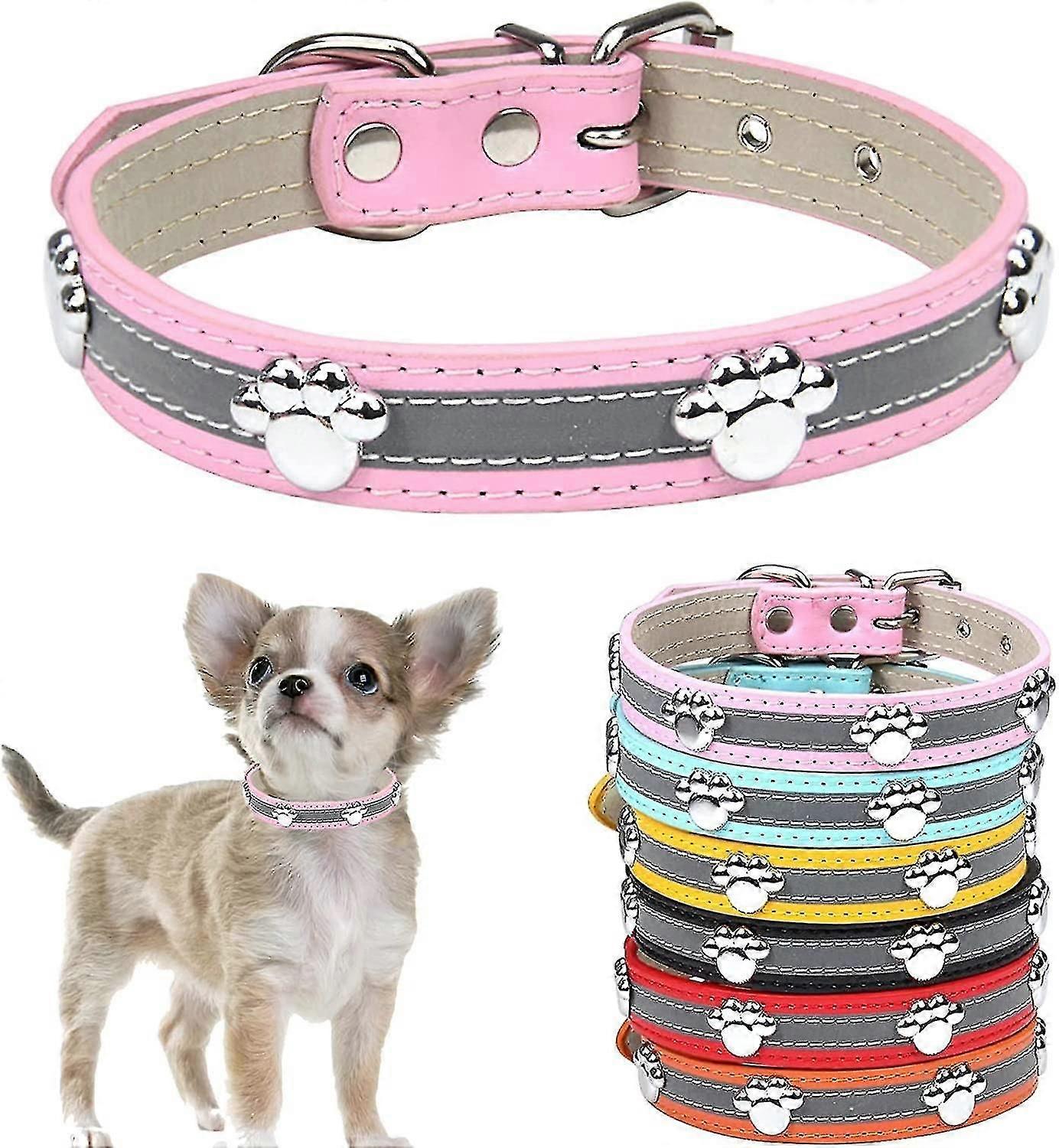 かわいい足のリベットがちりばめられた面白い柔らかいPuレザー調節可能な子犬の犬の首輪の小さい中型大型犬猫のための反射犬の襟ピンクX-大(pa