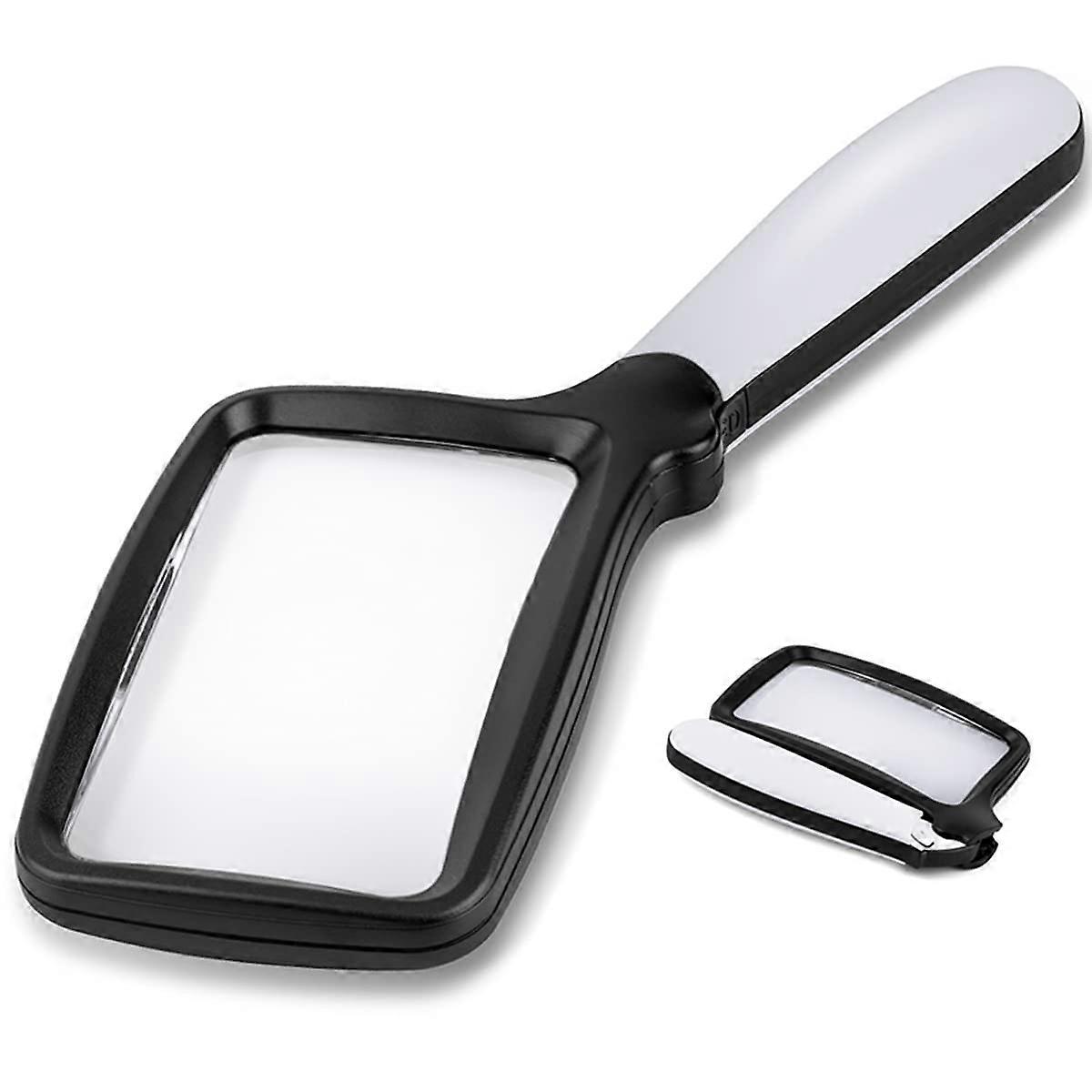 Folding Handheld Magnifying Glass With Light, 3X Rectangle Magnifier, Dimmable LED, For Macular Degeneration, Low Vision