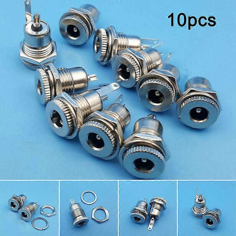 10Pcs Female Metal Panel Mount Socket DC Power Connector Jack Plug 5.5x2.1mm