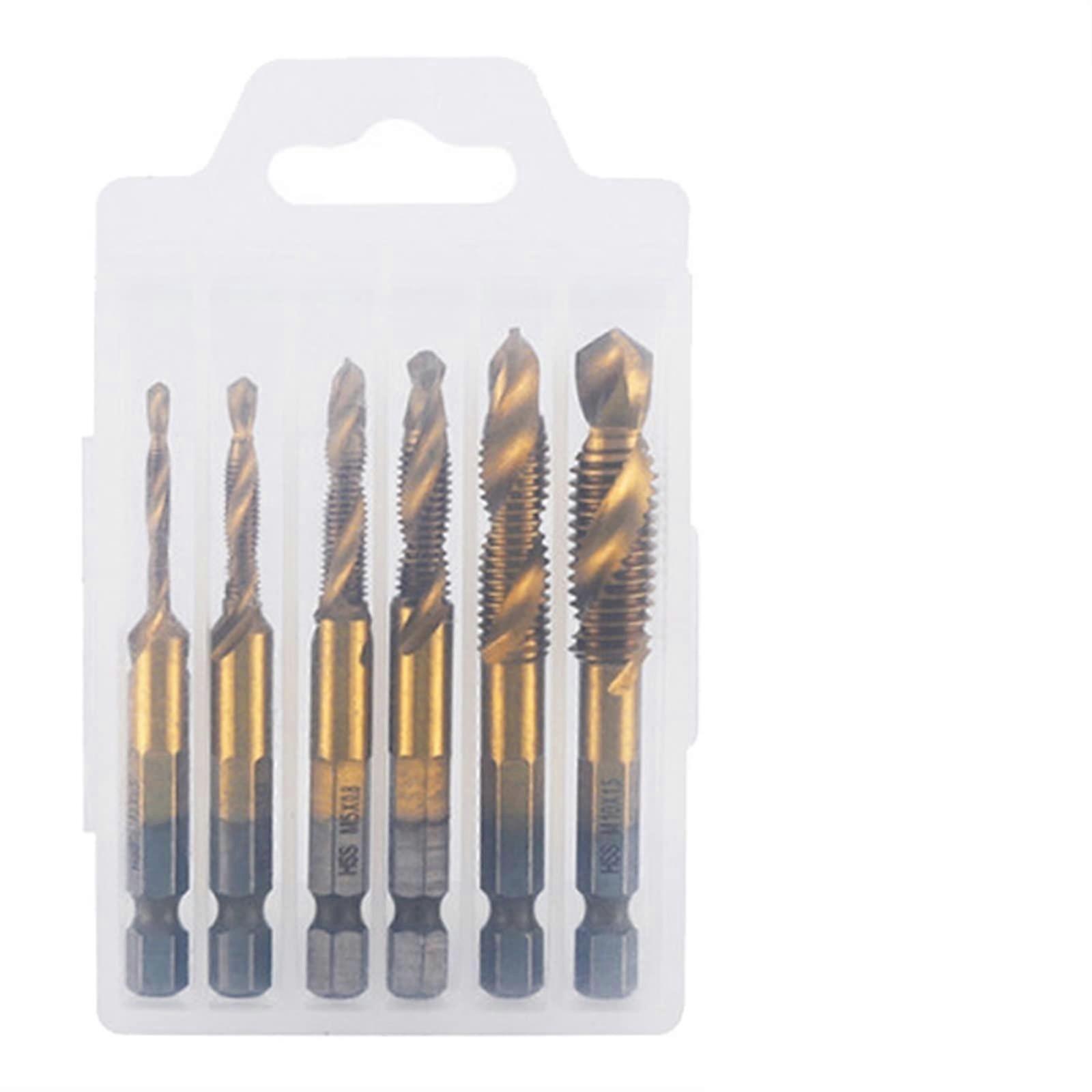 Titanium Plated Hex Shank HSS Tap Drill Bits Set M3 M4 M5 M6 M8 M10 Gold Boxed for Metric Screw Threads MINGPING
